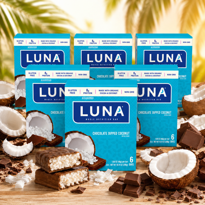 CLIF Bar Luna BAR Gluten Free Snack Bars Chocolate Dipped Coconut Flavor of Protein Non-GMO Plant-Based On The Go Snacks 1.69 oz