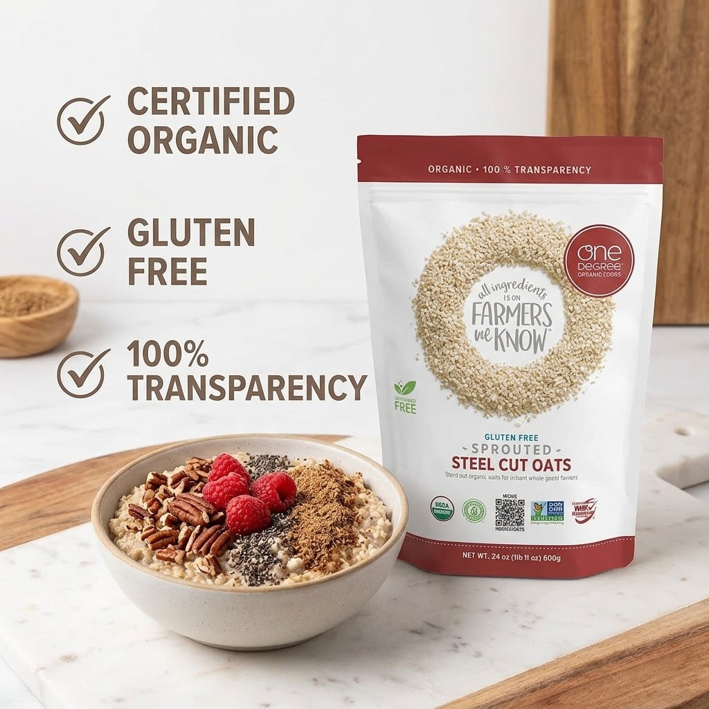 One Degree Organic Foods Sprouted Steel Cut Oats, Non-GMO Oatmeal (Pack of 8) One Degree Organic Foods