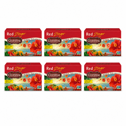 Celestial Seasonings Red Zinger Herbal Tea Hibiscus Caffeine Free 20 Tea Bags (Pack of 6)