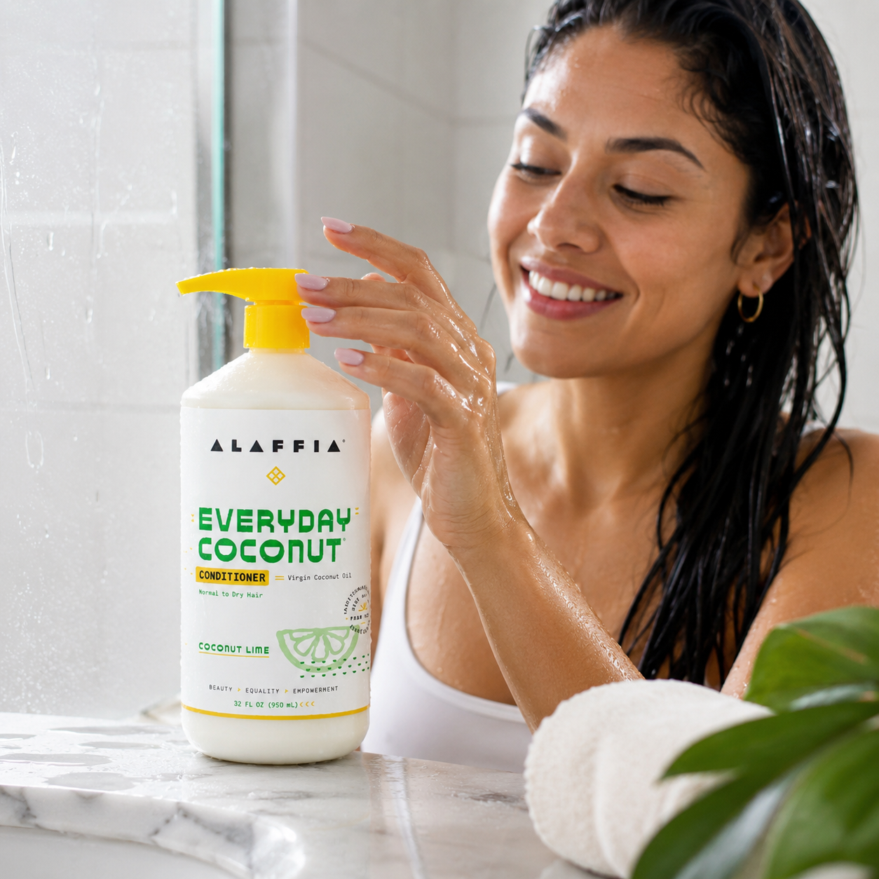 Alaffia Everyday Coconut Lime Conditioner for Normal to Dry Hair - Moisturizing Support with Ginger, Coconut Oil, and Shea Butter, Fair Trade, 32 Fl Oz