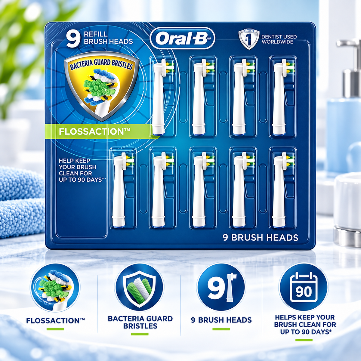 Oral-B Braun FlossAction Replacement Brush Heads, 9 Count Oral-B