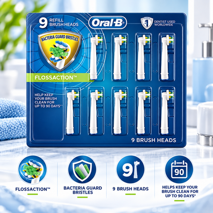 Oral-B Braun FlossAction Replacement Brush Heads, 9 Count Oral-B