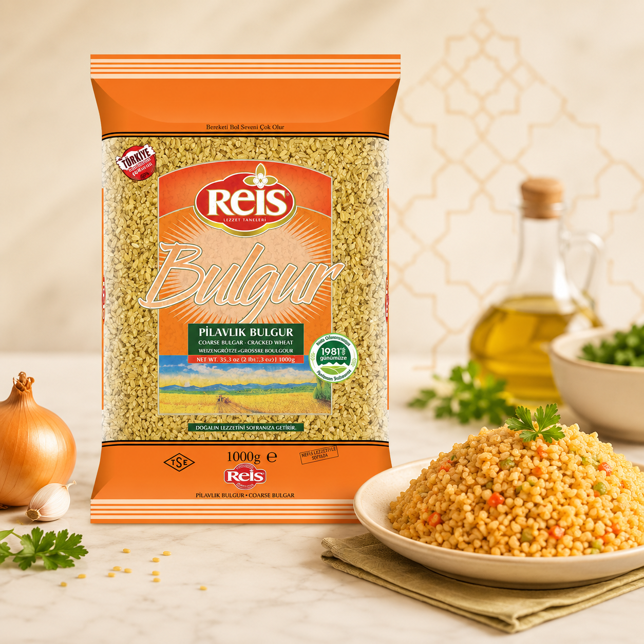 Reis Coarse Bulgur Wheat Berries Whole Grain Vegan Halal High Fiber & Protein for Pilafs Meals & Soups 2.2 Lb