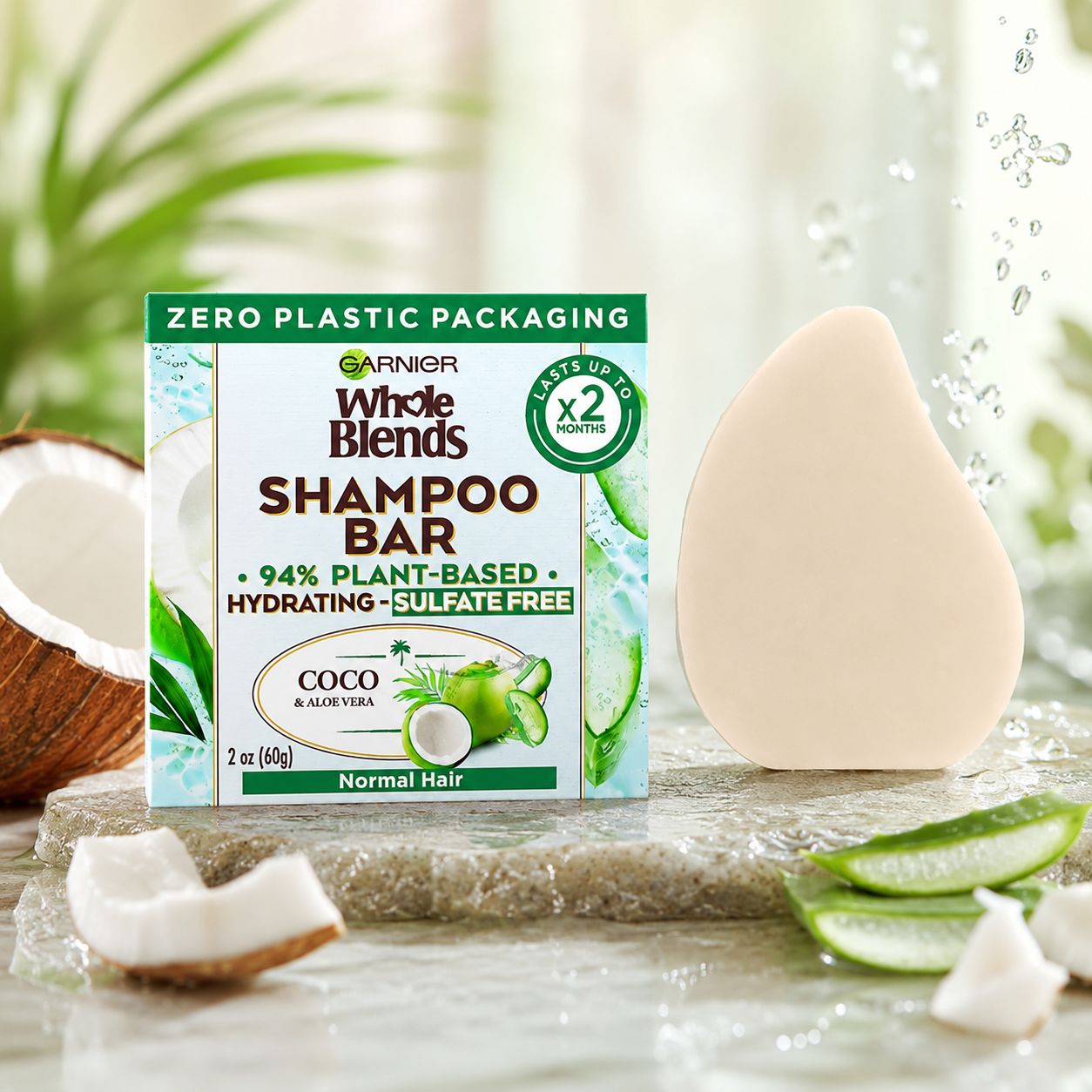 Garnier Whole Blends Hydrating Shampoo Bar for Normal Hair Coco & Aloe Vera 2 Oz