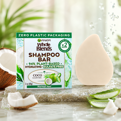 Garnier Whole Blends Hydrating Shampoo Bar for Normal Hair Coco & Aloe Vera 2 Oz