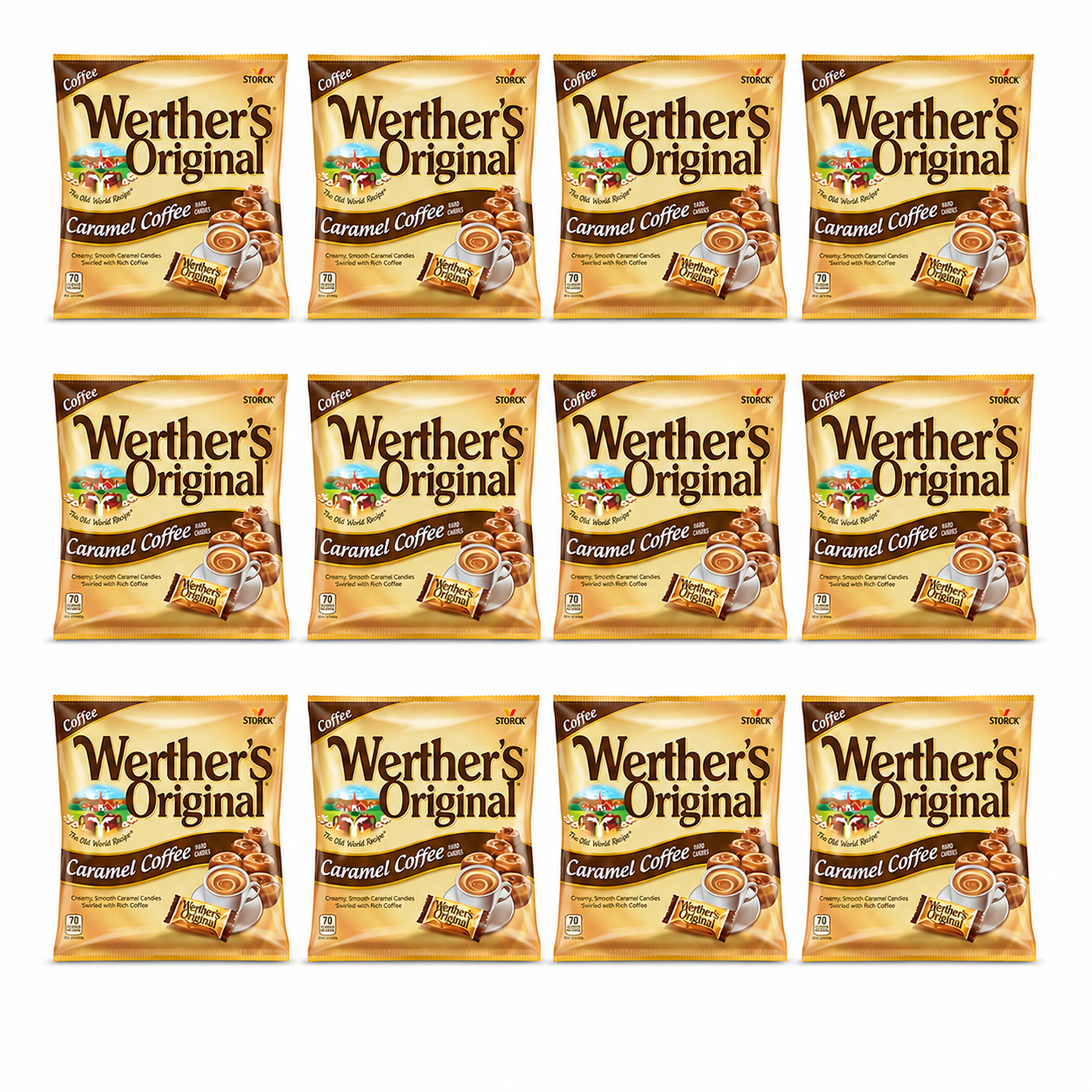 Werther's Original Caramel Coffee Hard Candy - Individually Wrapped Hard Candies for Halloween, Parties, or Snacks - 2.65 oz Bags (Pack of 12)
