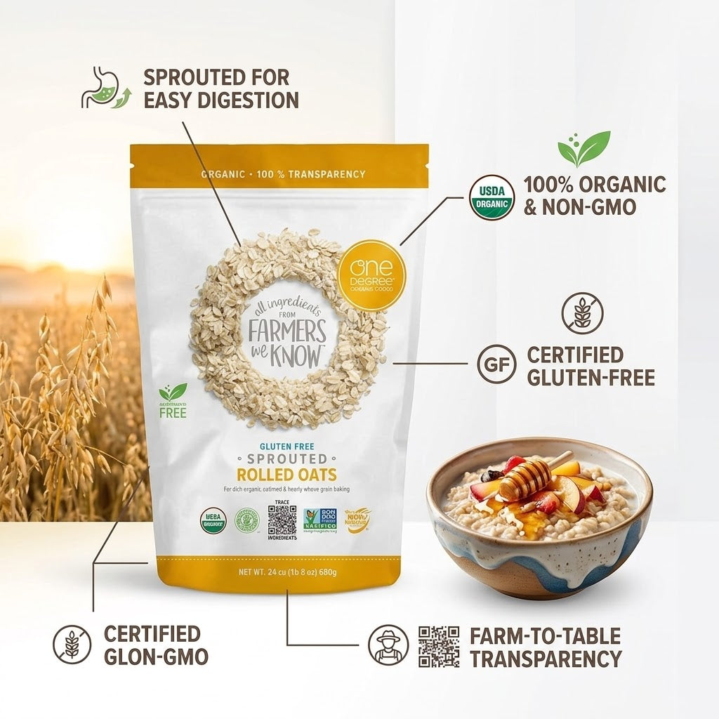 One Degree Organic Foods Sprouted Rolled Oats, 24 oz (Pack of 4) One Degree Organic Foods