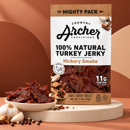 Country Archer Hickory Smoke Turkey Jerky Meat Snack Gluten Free Keto Turkey 7 oz Country Archer