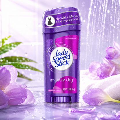 Lady Speed Stick Invisible Dry Antiperspirant Deodorant Shower Fresh Scent 2.3 oz