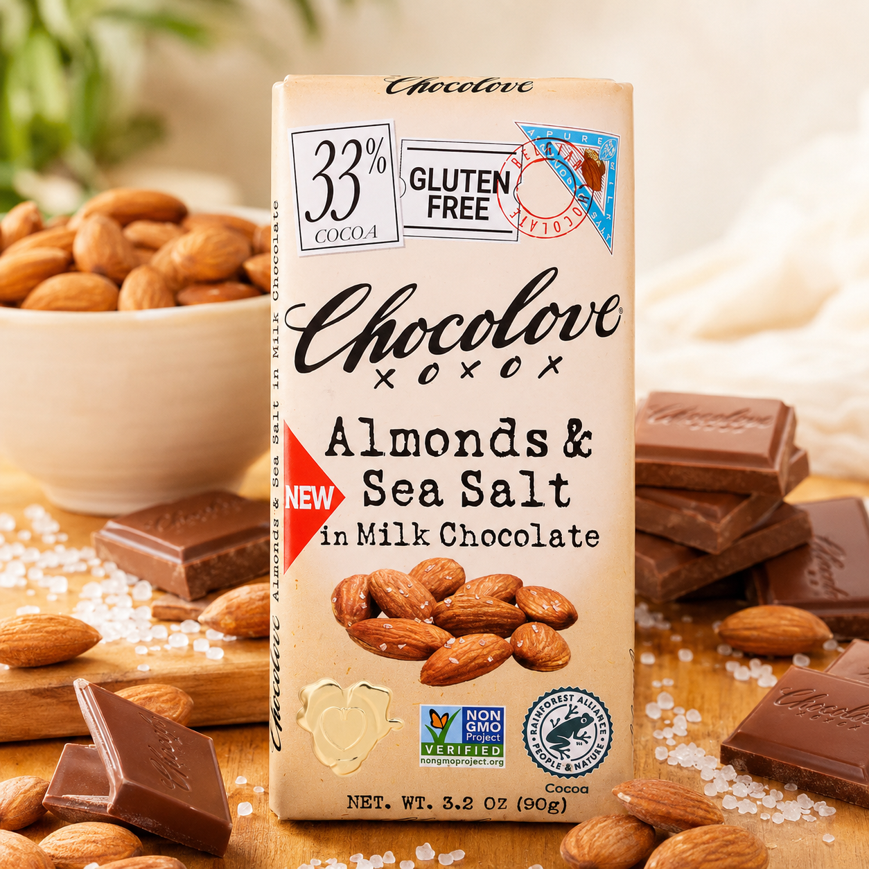 Chocolove Almonds & Sea Salt Milk Chocolate Bar 3.2 Oz