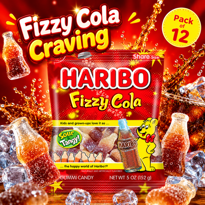 HARIBO Fizzy-Cola Gummi Candy Share Size Bags Sour & Tangy Cola Flavor Soft & Chewy 5 oz