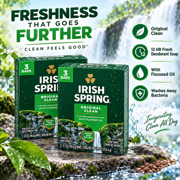 Irish Spring Original Deodorant Soap 3 Bars (Pack of 2, 6 Total) Irish Spring