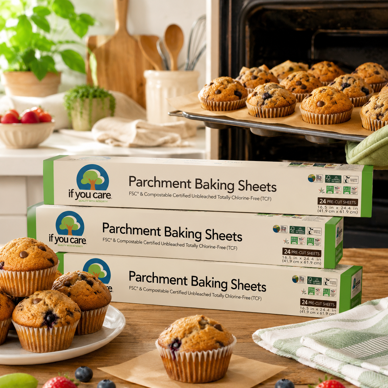 If You Care Parchment Paper Baking Sheets Unbleached Chlorine Free Greaseproof Silicone Coated 12.5" x 16" Precut Liners Standard Size 24 ct