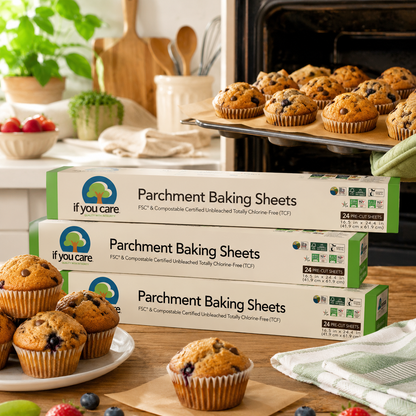 If You Care Parchment Paper Baking Sheets Unbleached Chlorine Free Greaseproof Silicone Coated 12.5" x 16" Precut Liners Standard Size 24 ct