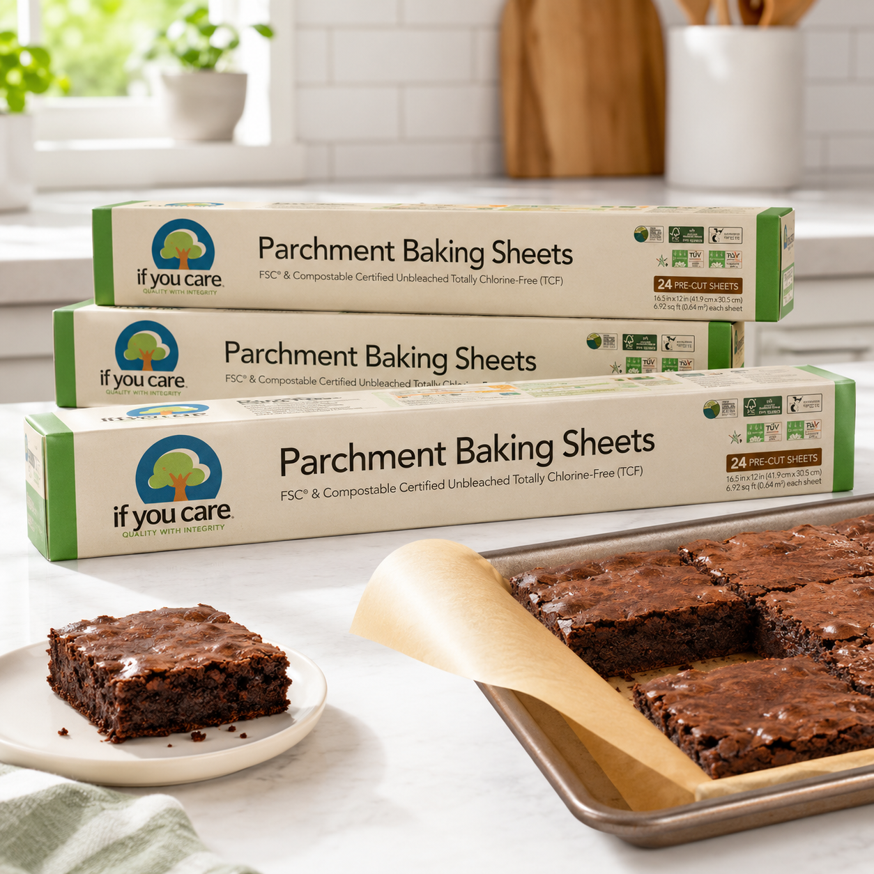If You Care Parchment Paper Baking Sheets Unbleached Chlorine Free Greaseproof Silicone Coated 12.5" x 16" Precut Liners Standard Size 24 ct