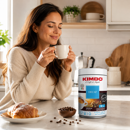 Kimbo Espresso Decaffeinato Ground Coffee - Blended and Roasted in Italy - Medium Roast with a Full-body Rich and Smooth Flavor - 8.8 oz Can