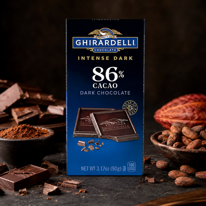 GHIRARDELLI INTENSE DARK Chocolate Bar, 86% Cacao, 3.17 Oz Bar (Pack of 12)