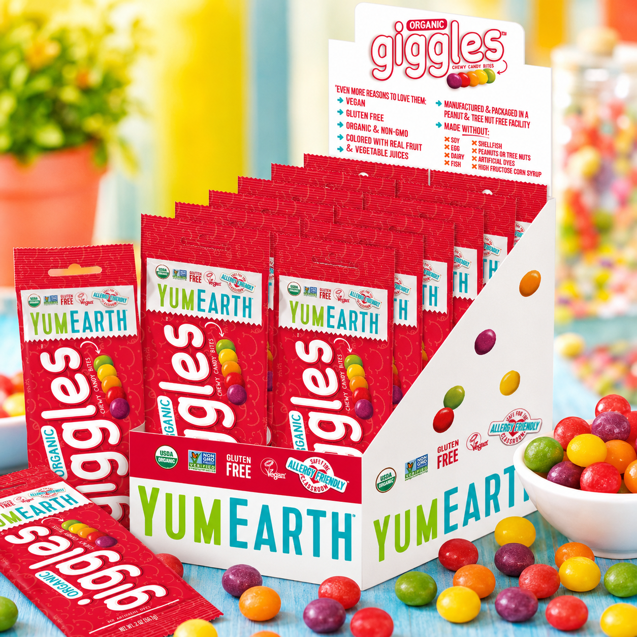 YumEarth Organic Fruit Flavored Giggles Chewy Candy Bites Allergy Friendly Gluten Free Non-GMO Vegan 2 oz