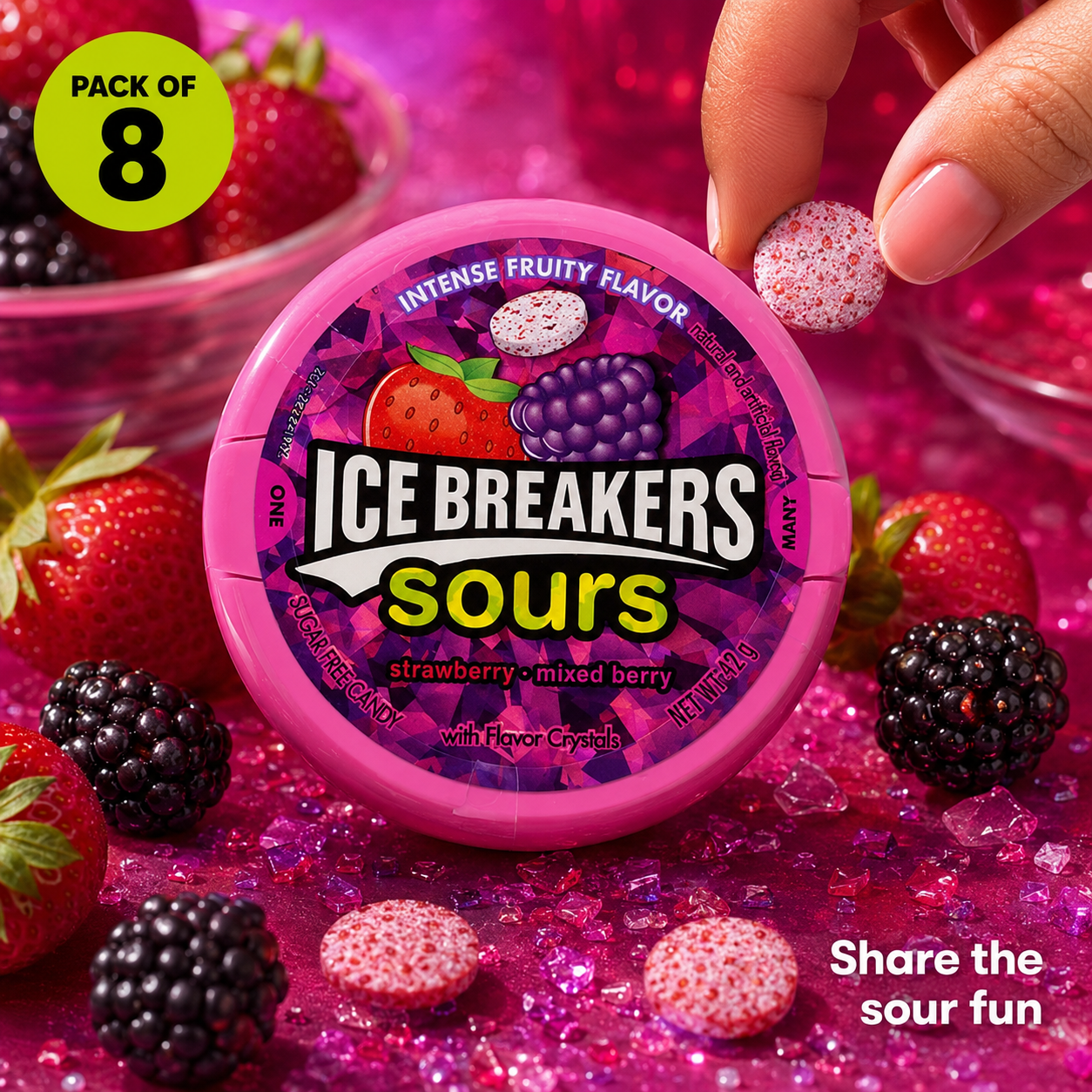 HERSHEY'S Ice Breakers Sours Strawberry-Mixed Berry Chewing Gum Containers 1.5 oz