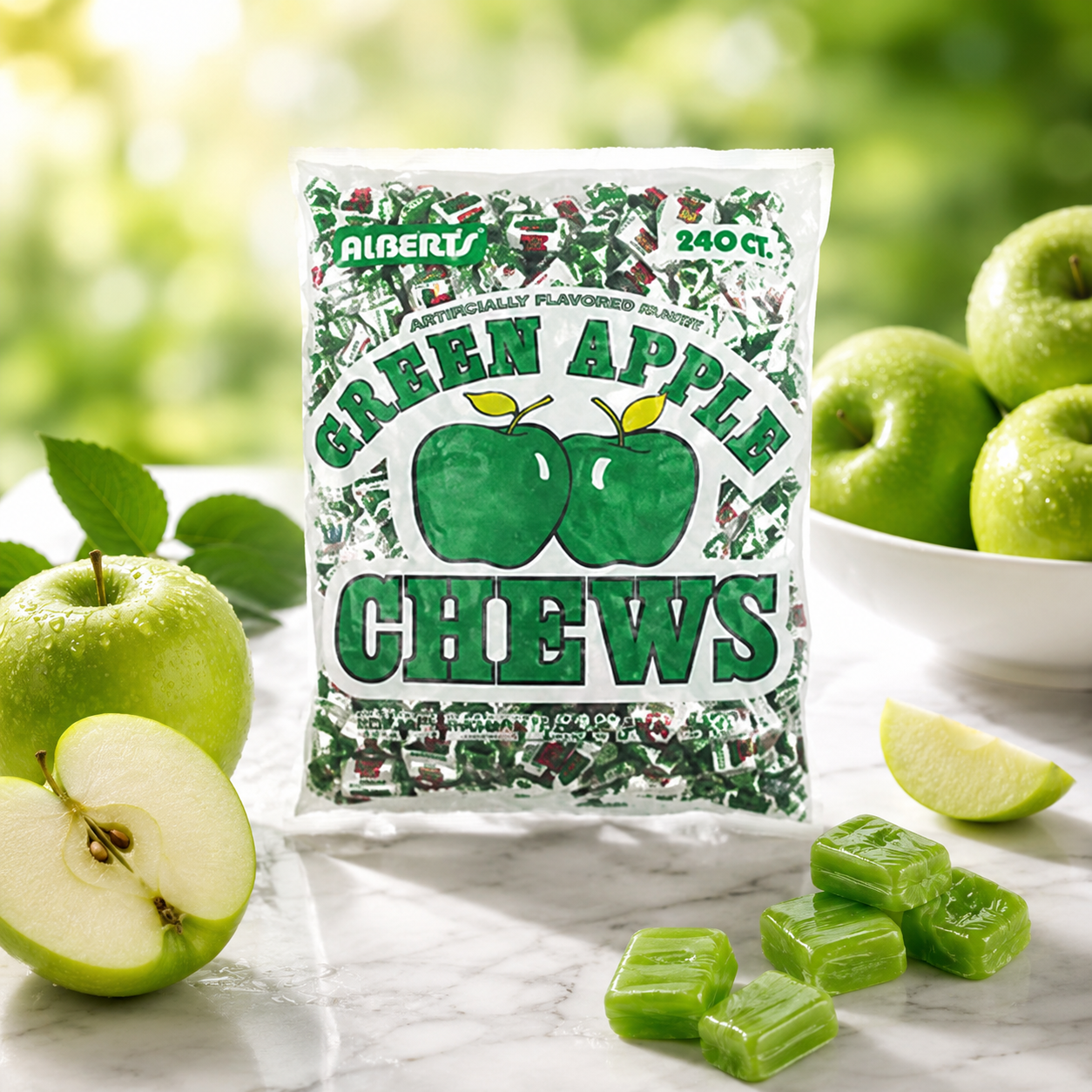Albert's Fruit Chews - Green Apple Flavor (240 Candies)
