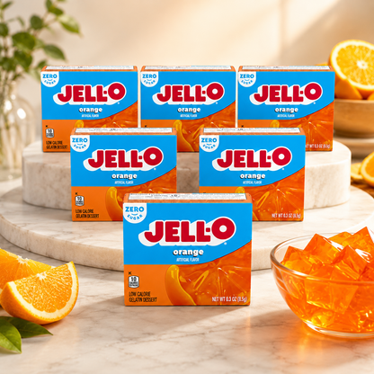 Jell-O Zero Sugar Gelatin Dessert Mix Orange 0.30 oz (Pack of 6)