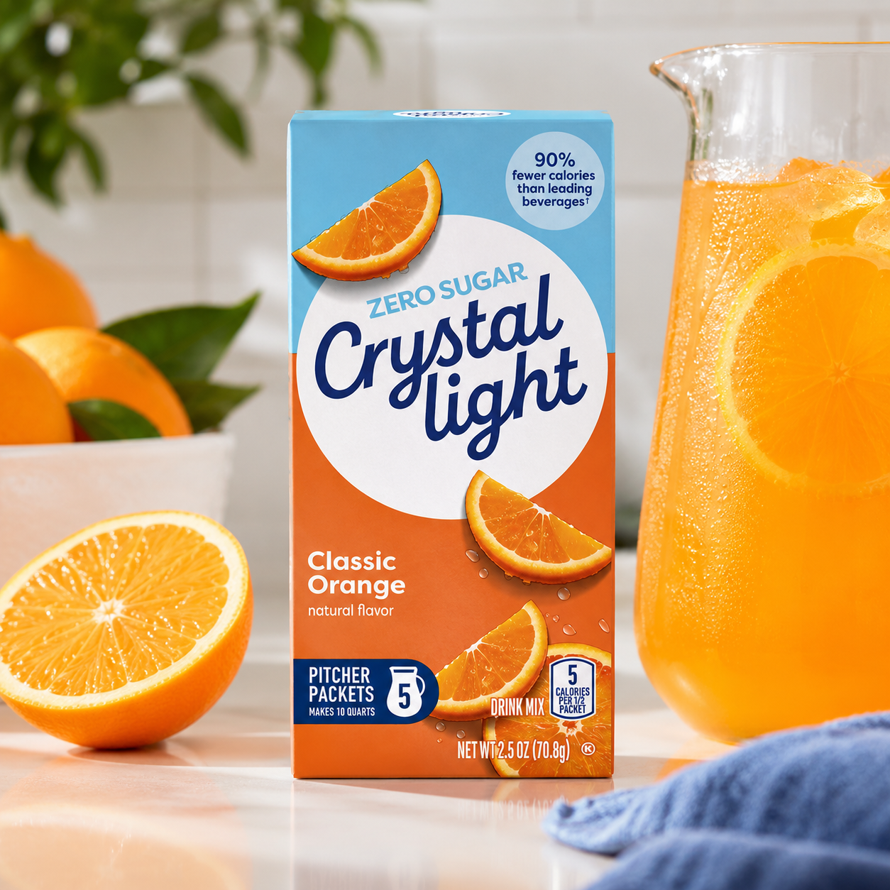 Crystal Light Classic Orange with Vitamin C & Calcium Drink Mix 5 Pitcher Packets per Box, (Pack of 4)