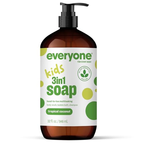 Everyone 3-in-1 Kids Soap Body Wash Bubble Bath Shampoo 32 Ounce Tropical Coconut for Toddlers Tweens and Teens