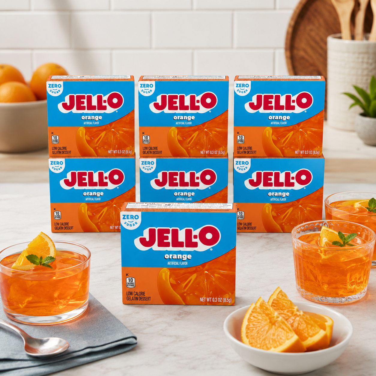Jell-O Zero Sugar Gelatin Dessert Mix Orange 0.30 oz (Pack of 6)