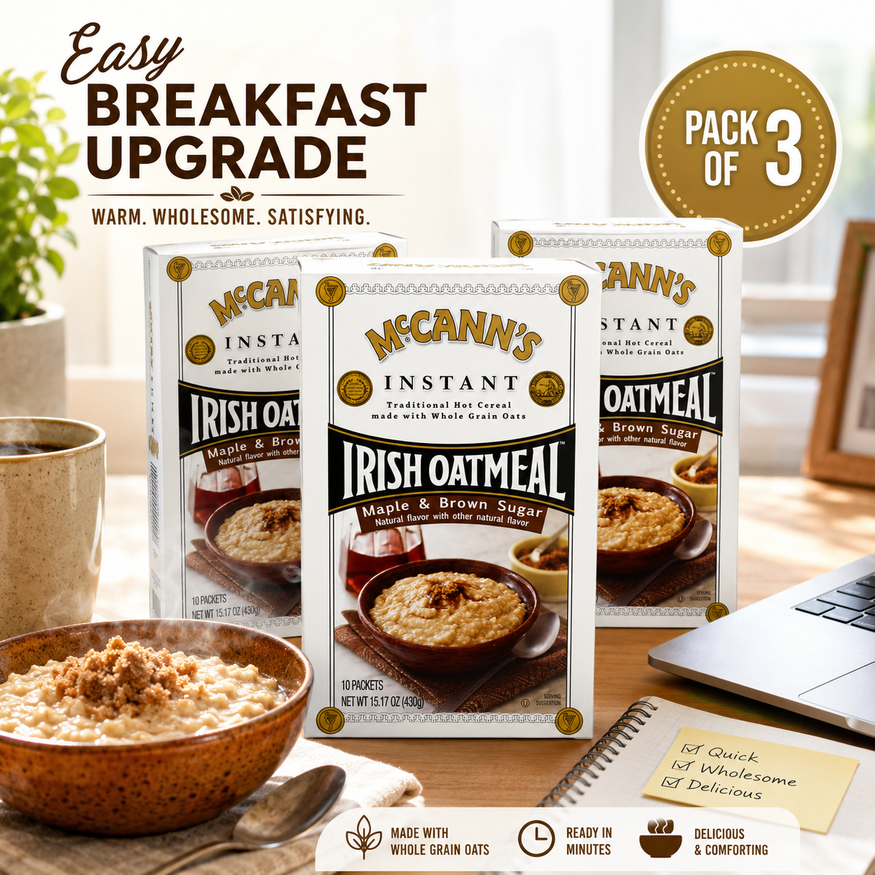 McCann's Irish Oatmeal Instant Oatmeal Maple Brown Sugar Flavor 10 ct