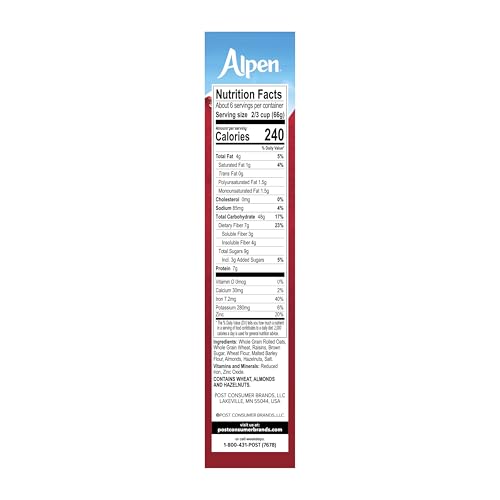 Alpen Muesli Original Cereal, Heart Healthy Cereal with Wheat Flakes, Rolled Oats, Nuts and Raisins, Non-GMO Project Verified, 14 OZ Box (Pack of 6)