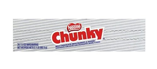 Nestle Chunky Chocolate Single Candy Bars, 1.4 Ounce (Pack of 24)