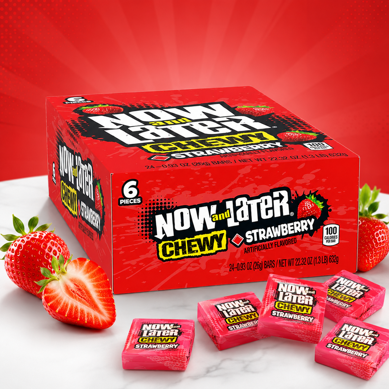 Now & Later Soft Taffy Chews Candy Strawberry Bar 0.93 oz