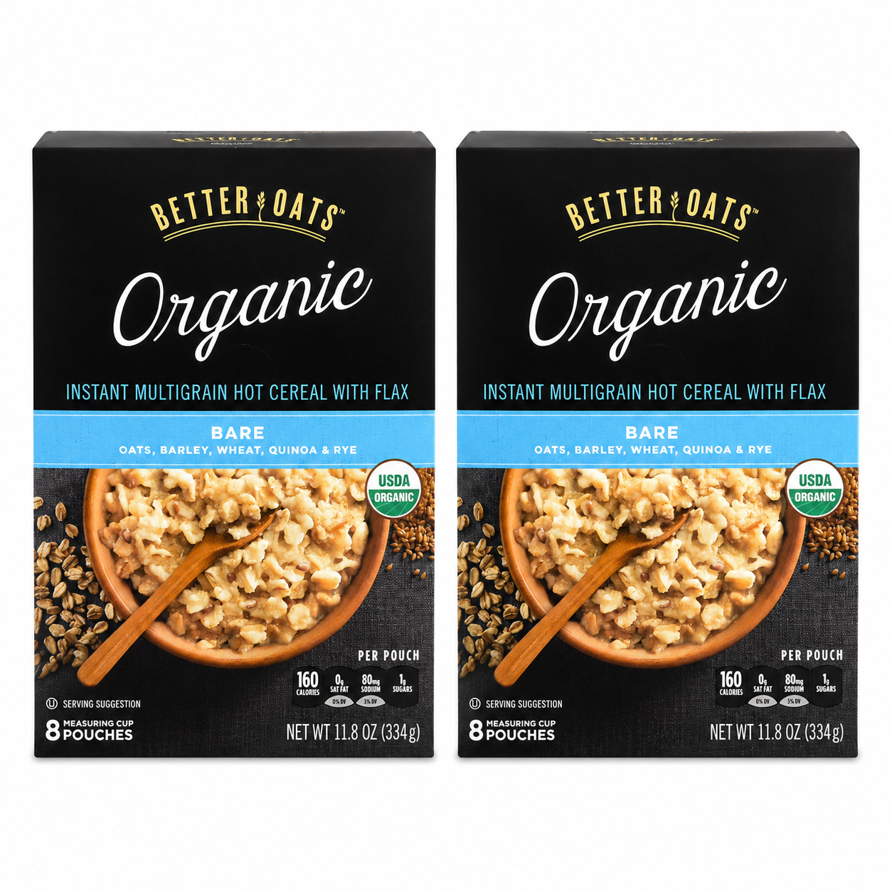 Better Oats Raw Pure & Simple Organic Bare Instant Multigrain Hot Cereal with Flax 8 Pouches