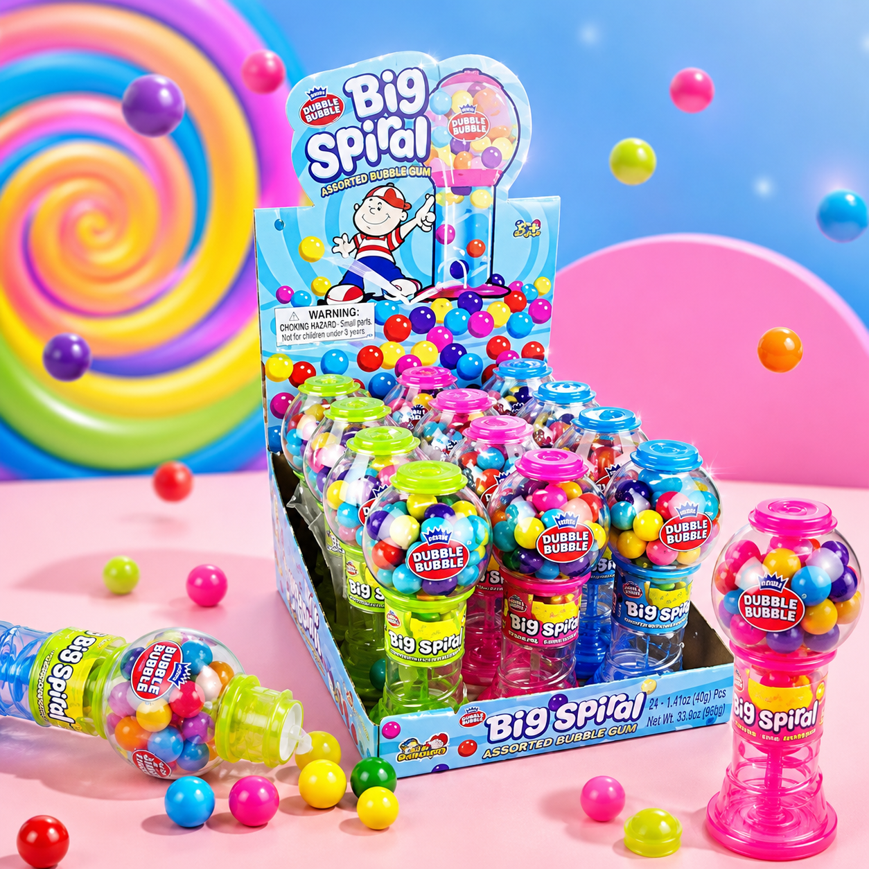 All City Candy Dubble Bubble Big Spiral Mini Gumball Dispenser Variety Pack 12 ct