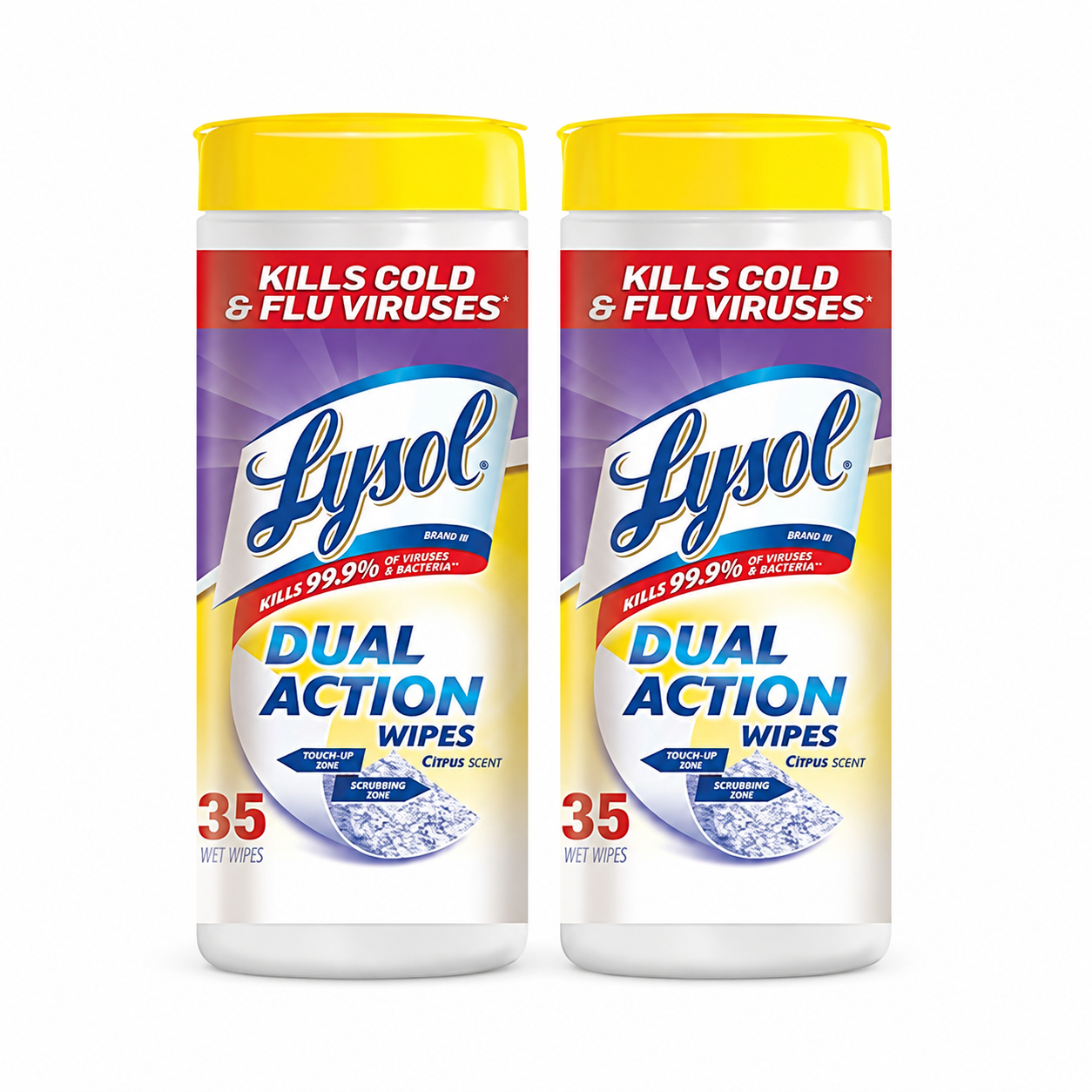 Lysol Dual Action Disinfecting Wipes, Citrus, 35 ct (Pack of 2)