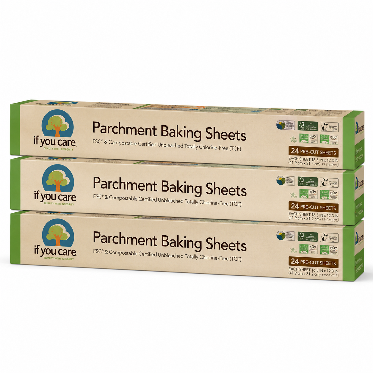 If You Care Parchment Paper Baking Sheets Unbleached Chlorine Free Greaseproof Silicone Coated 12.5" x 16" Precut Liners Standard Size 24 ct