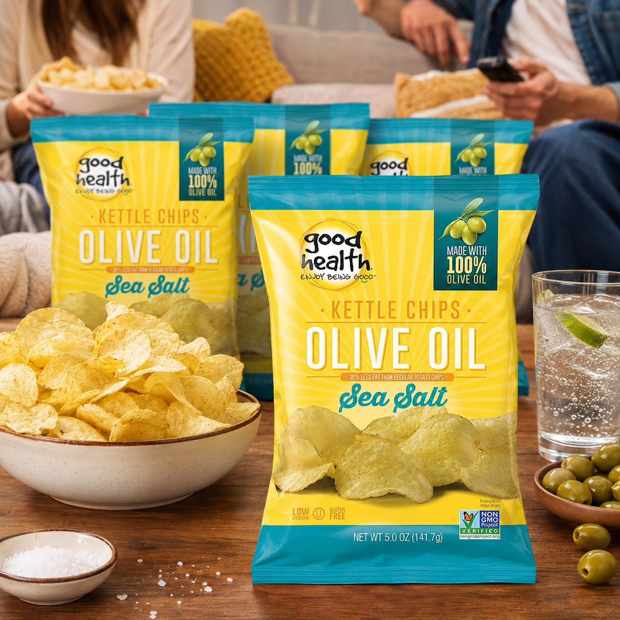 Good Health Olive Oil Kettle Style Chips with Sea Salt 5 oz. Bag (Pack of 4)