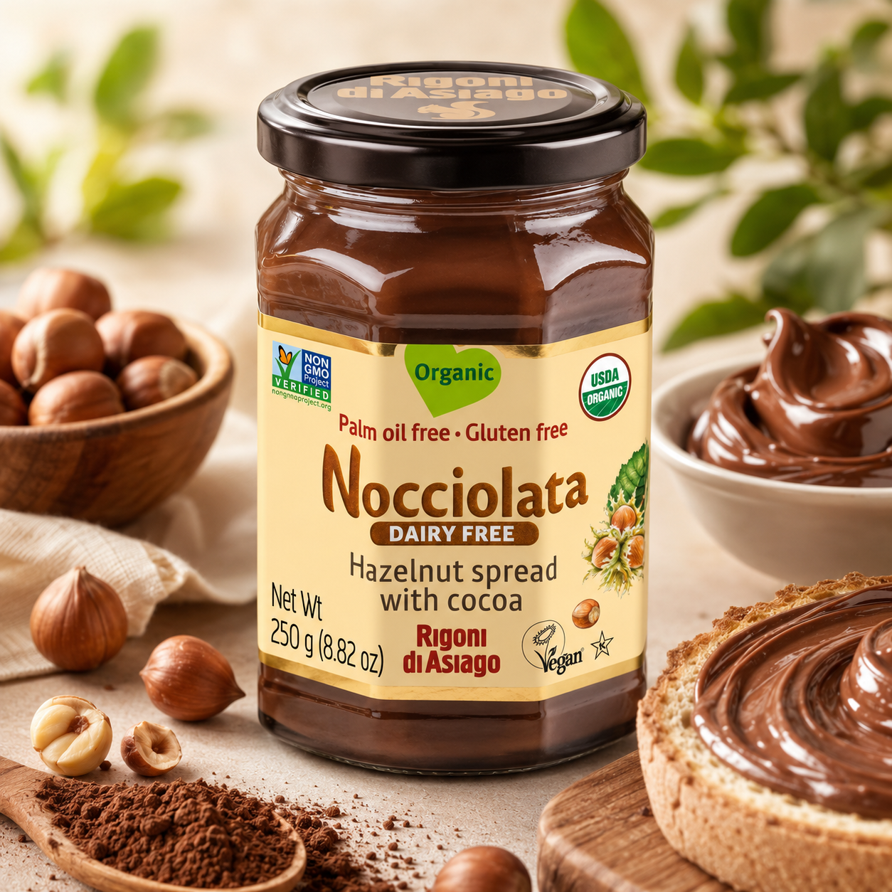 Rigoni di Asiago Hazelnut and Cocoa Spread Organic Dairy Free 9.52 oz