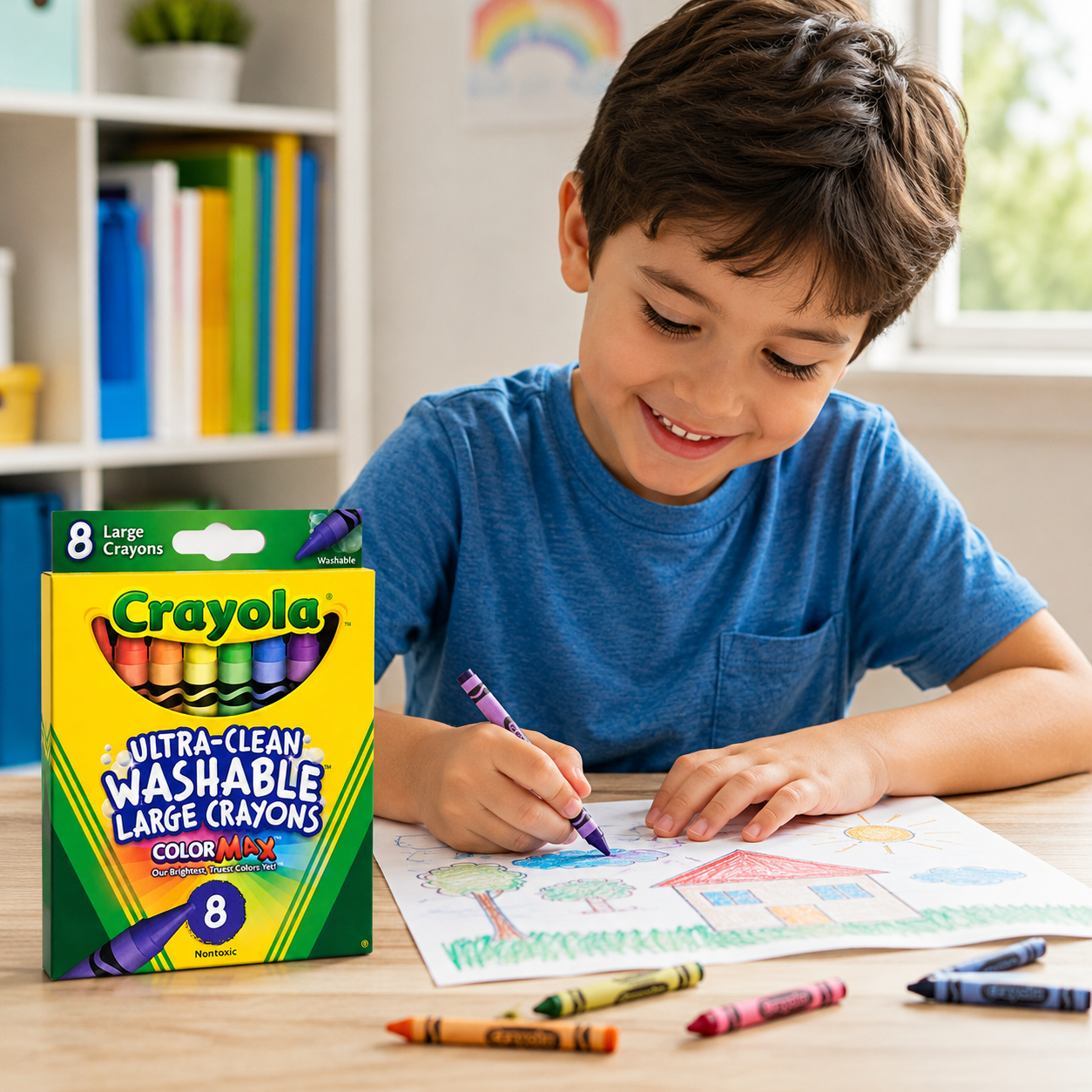 Crayola Washable Crayons, Large, 8 Colors (Pack of 2)