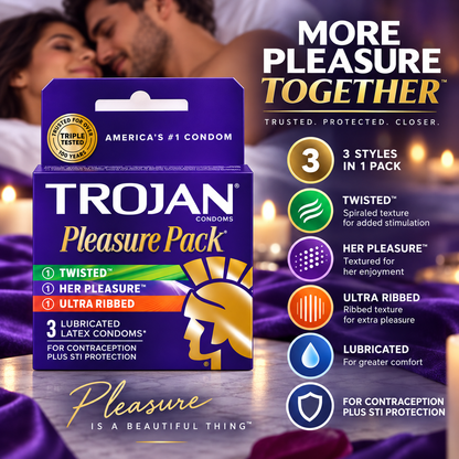 Trojan Pleasure Pack Lubricated Premium Latex Condoms - 3 Count (Pack of 4) Trojan