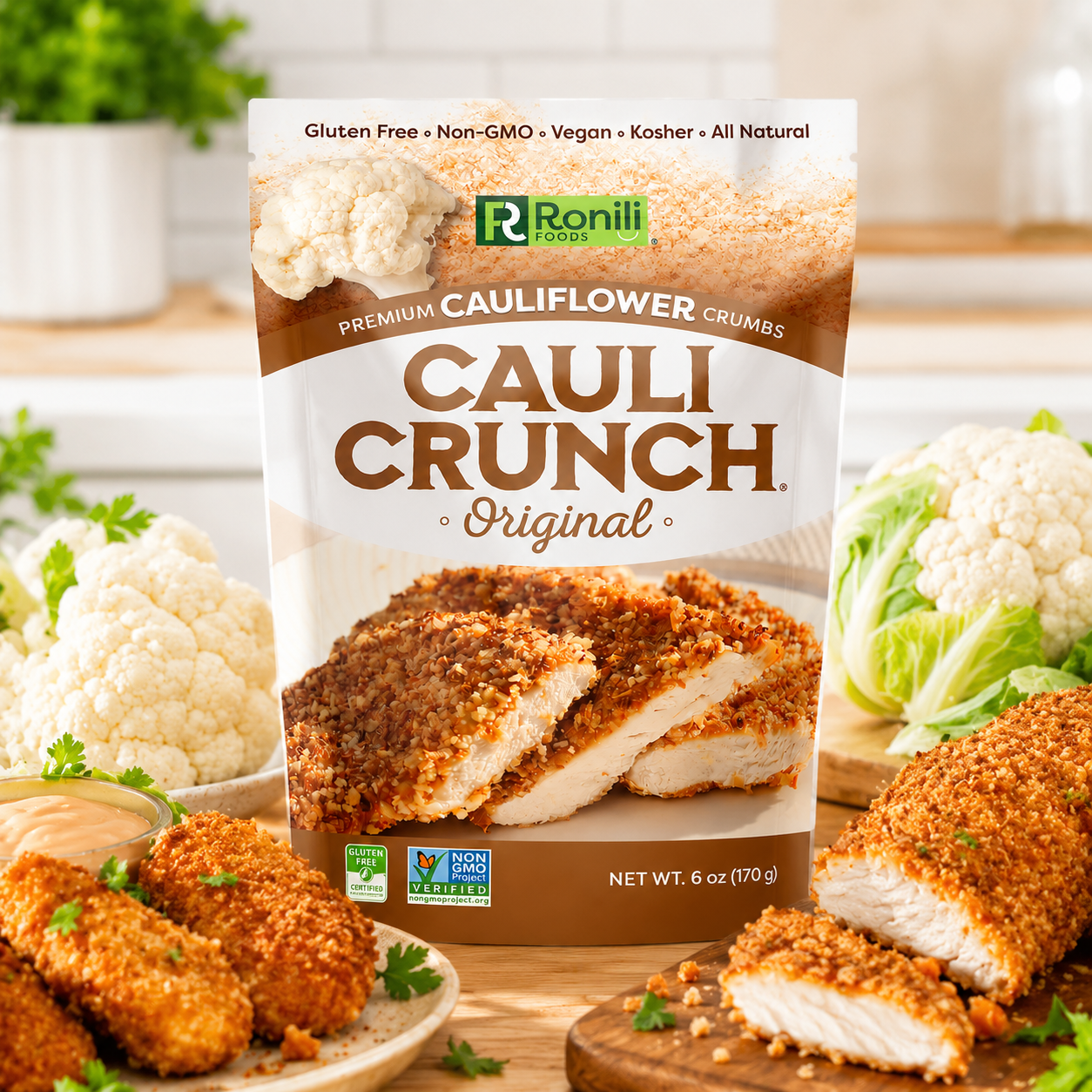 Cauli Crunch | Original Gluten Free Cauliflower Bread Crumbs  Bread-Free Breadcrumbs, Certified Gluten Free + NON-GMO, Vegan, Kosher Bread Crumbs, All Natural (Original)
