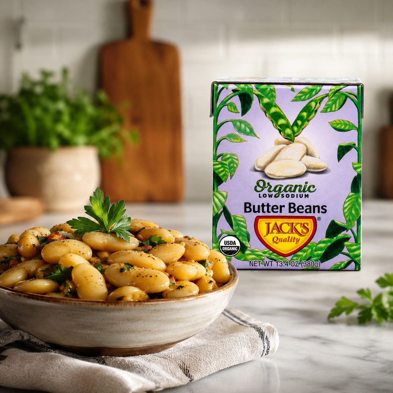 Jacks | Organic White Butter Beans 13.4 oz. | Filled with Protein & Fiber, Low Sodium & Non-GMO | (Pack of 8)