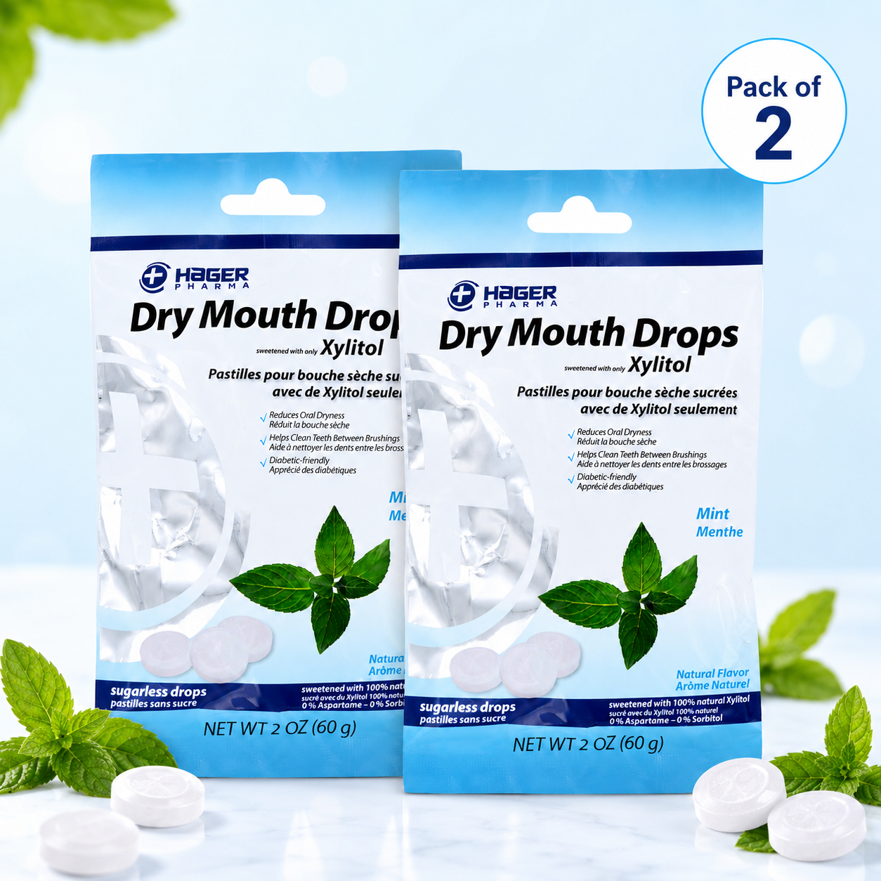 Hager Pharma Dry Mouth Drops Mint Flavor Gluten Free 2 oz