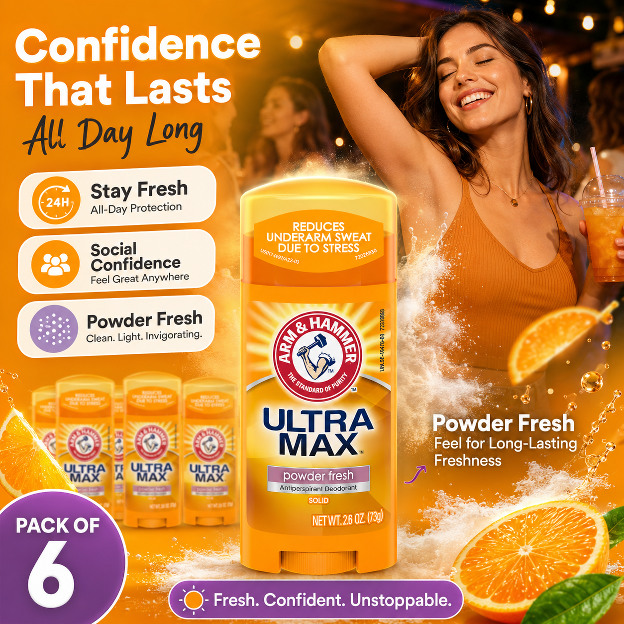 Arm & Hammer Ultra Max Antiperspirant Deodorant Solid Powder Fresh 2.6 oz
