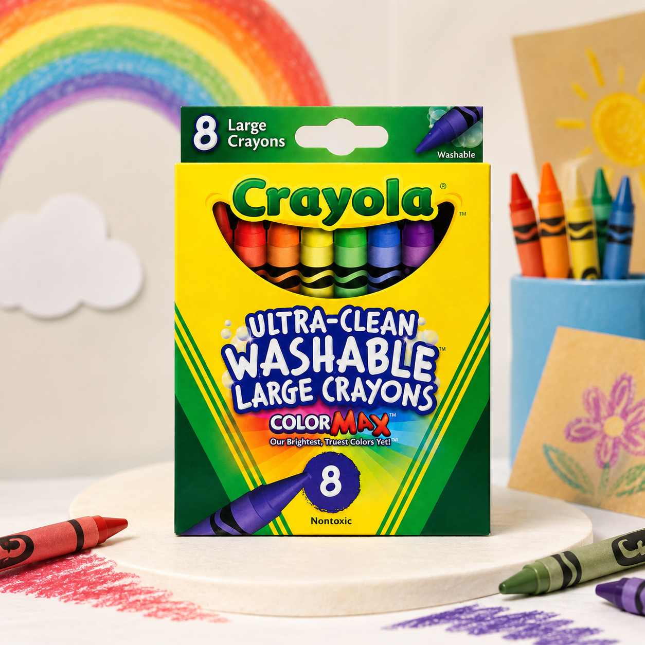 Crayola Washable Crayons, Large, 8 Colors (Pack of 2)