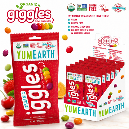 YumEarth Organic Fruit Flavored Giggles Chewy Candy Bites Allergy Friendly Gluten Free Non-GMO Vegan 2 oz