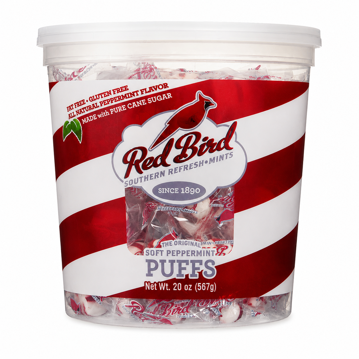 Red Bird Peppermint Puffs Hard Candy Mint Flavor Tub 18 oz