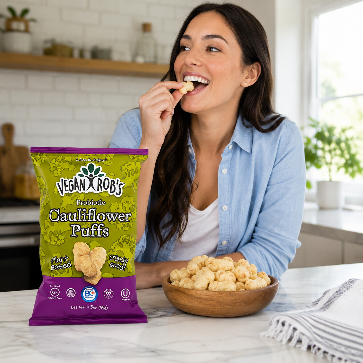 Vegan Rob's Plant Based Probiotic Cauliflower Puffs Gluten Free Kosher 3.5 oz