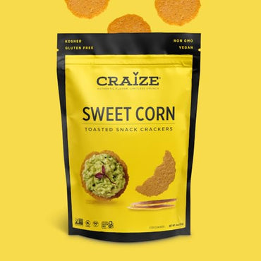 Craize Sweet Corn Crisps Gluten Free, Vegan, Kosher, Toasted Corn Crackers 4 oz (Pack of 6)