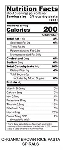 Tinkyada Gluten Free Organic Brown Rice Pasta Spirals 12 Ounce (Pack of 6)